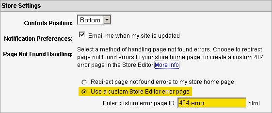 Yahoo! Store 404 Error page setup